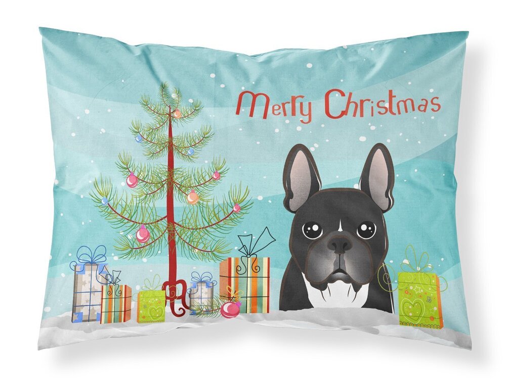 6911 BB1599PILLOWCASE Christmas Tree and French Bulldog Fabric Standard
